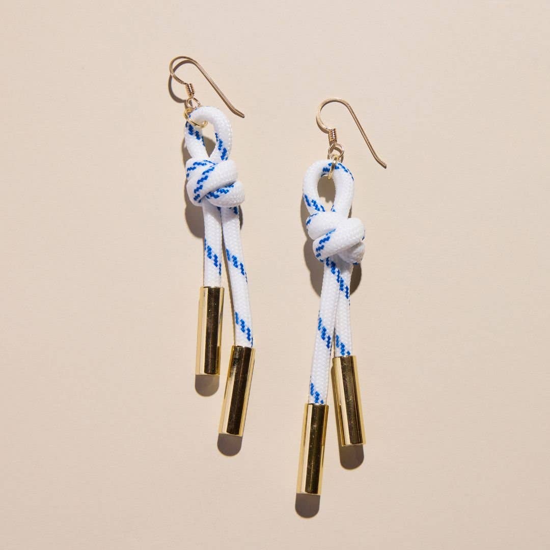 White & Blue Denver Cord Earrings: Silver